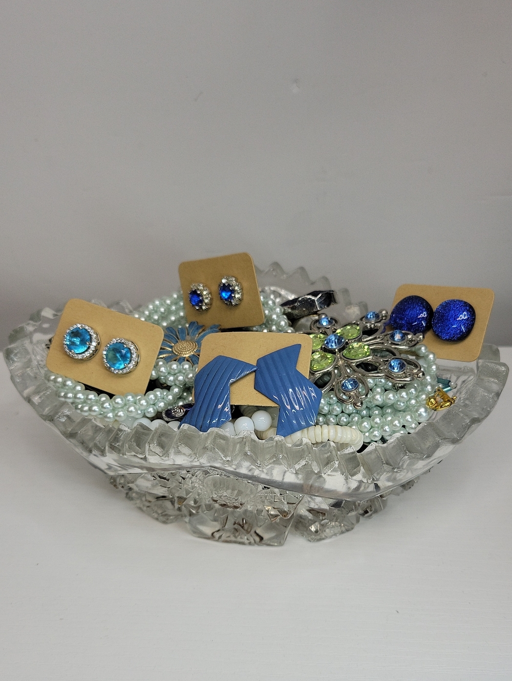 Glass Dish With Assorted Jewelry